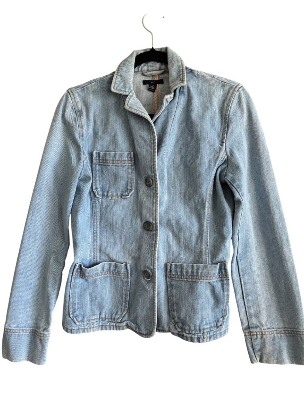 Gap Womens Light Denim Button-Up Blazer Jacket With Pockets Casual Style